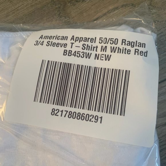 NWT AMERICAN APPAREL 50/50 RAGLAN 3/4 SLEEVE WHITE/RED SHIRT MEDIUM - Picture 4 of 7
